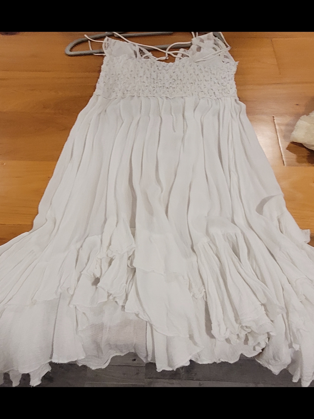 Free People White Laced Strapped Ruffle Maxi Dress